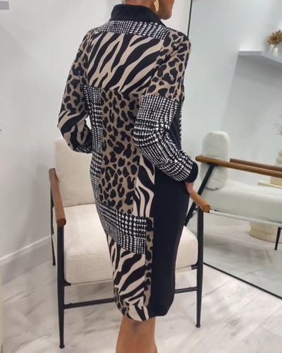 Leopard Patchwork Zip Dress