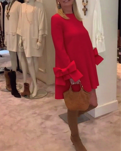 Dress Fashionable Round Neck Bow Sleeves