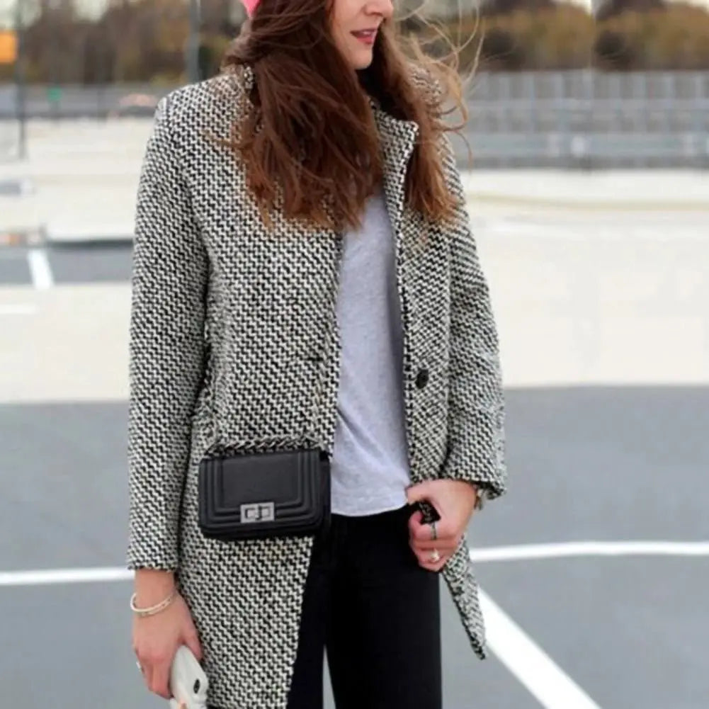 Elegant Houndstooth Long Coat