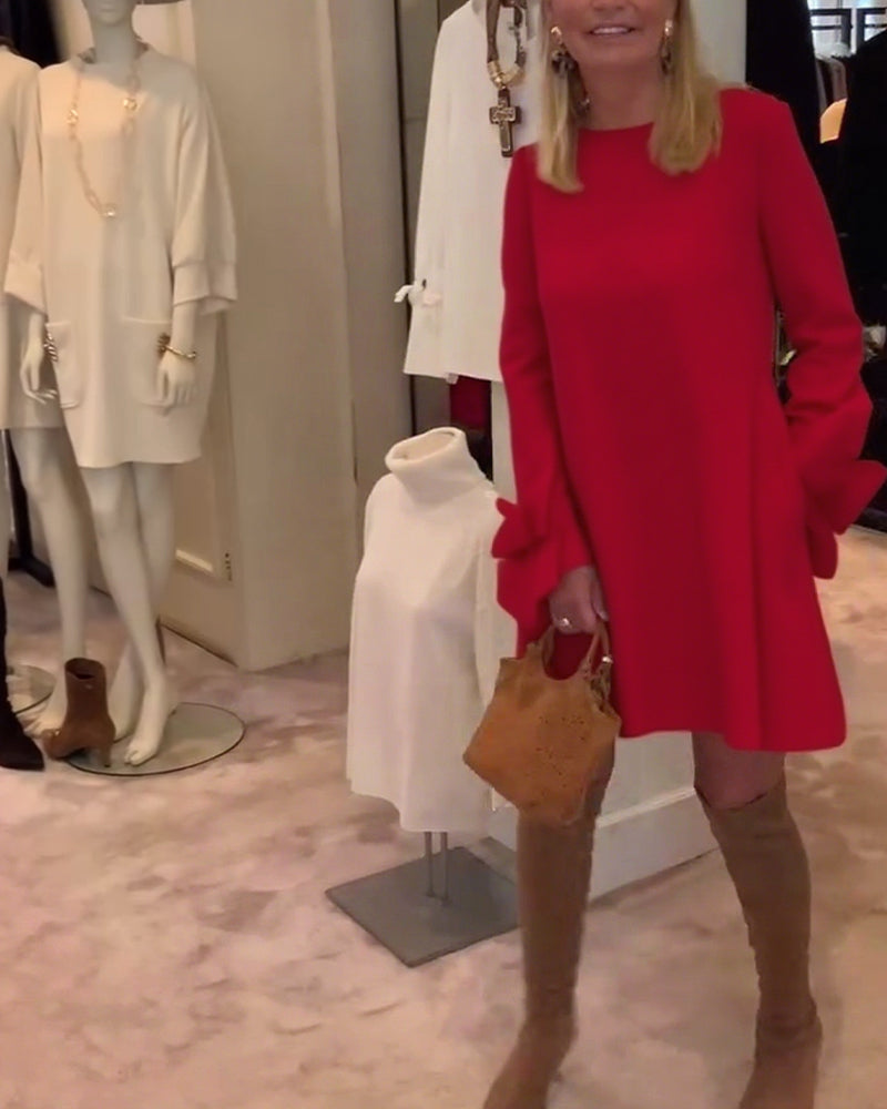 Dress Fashionable Round Neck Bow Sleeves