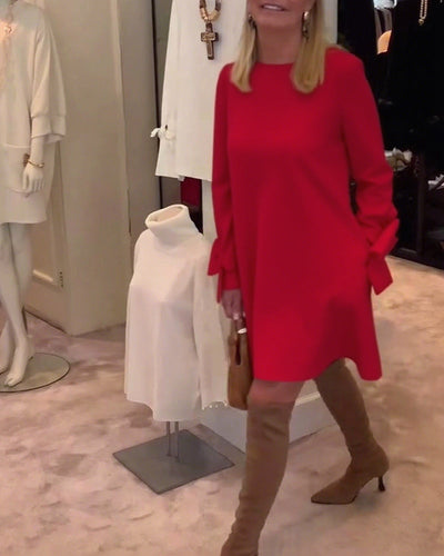 Dress Fashionable Round Neck Bow Sleeves