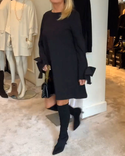 Dress Fashionable Round Neck Bow Sleeves