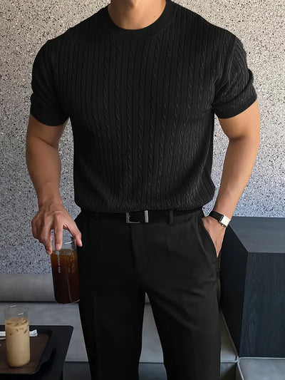 Men'S Casual Summer Cable Knit Crew Neck T-Shirt