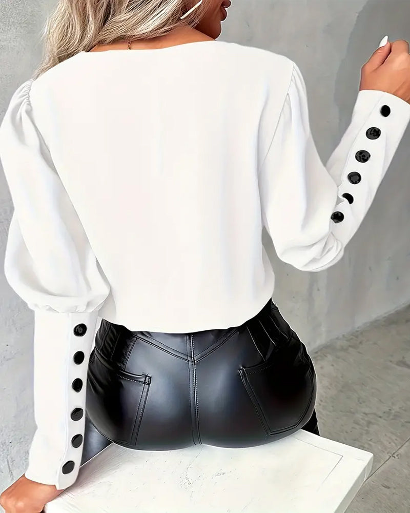 Women’s V-Neck Contrast Blouse