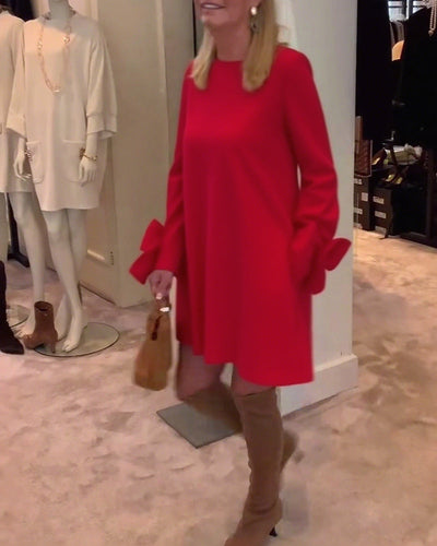 Dress Fashionable Round Neck Bow Sleeves