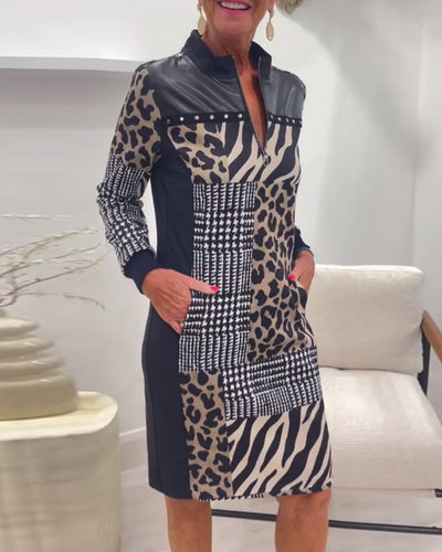 Leopard Patchwork Zip Dress
