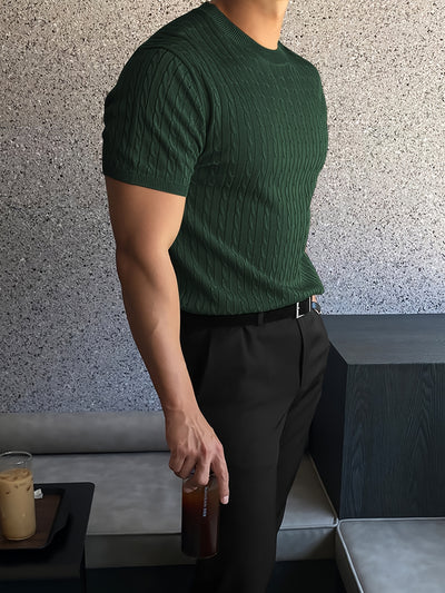 Men'S Casual Summer Cable Knit Crew Neck T-Shirt
