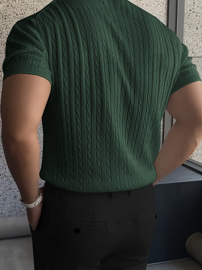 Men'S Casual Summer Cable Knit Crew Neck T-Shirt
