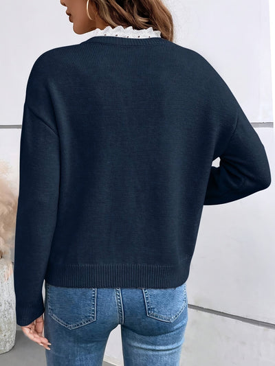 Lace Trim V-Neck Jumper