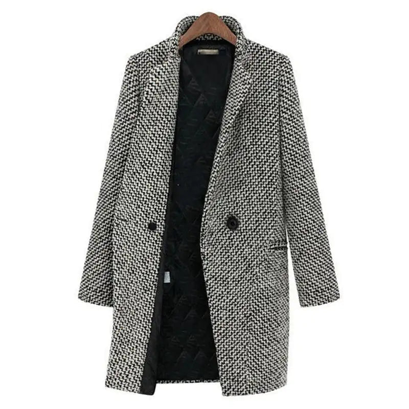Elegant Houndstooth Long Coat
