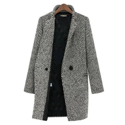 Elegant Houndstooth Long Coat