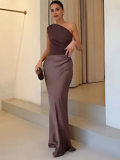 Amara One-Shoulder Satin Maxi Dress
