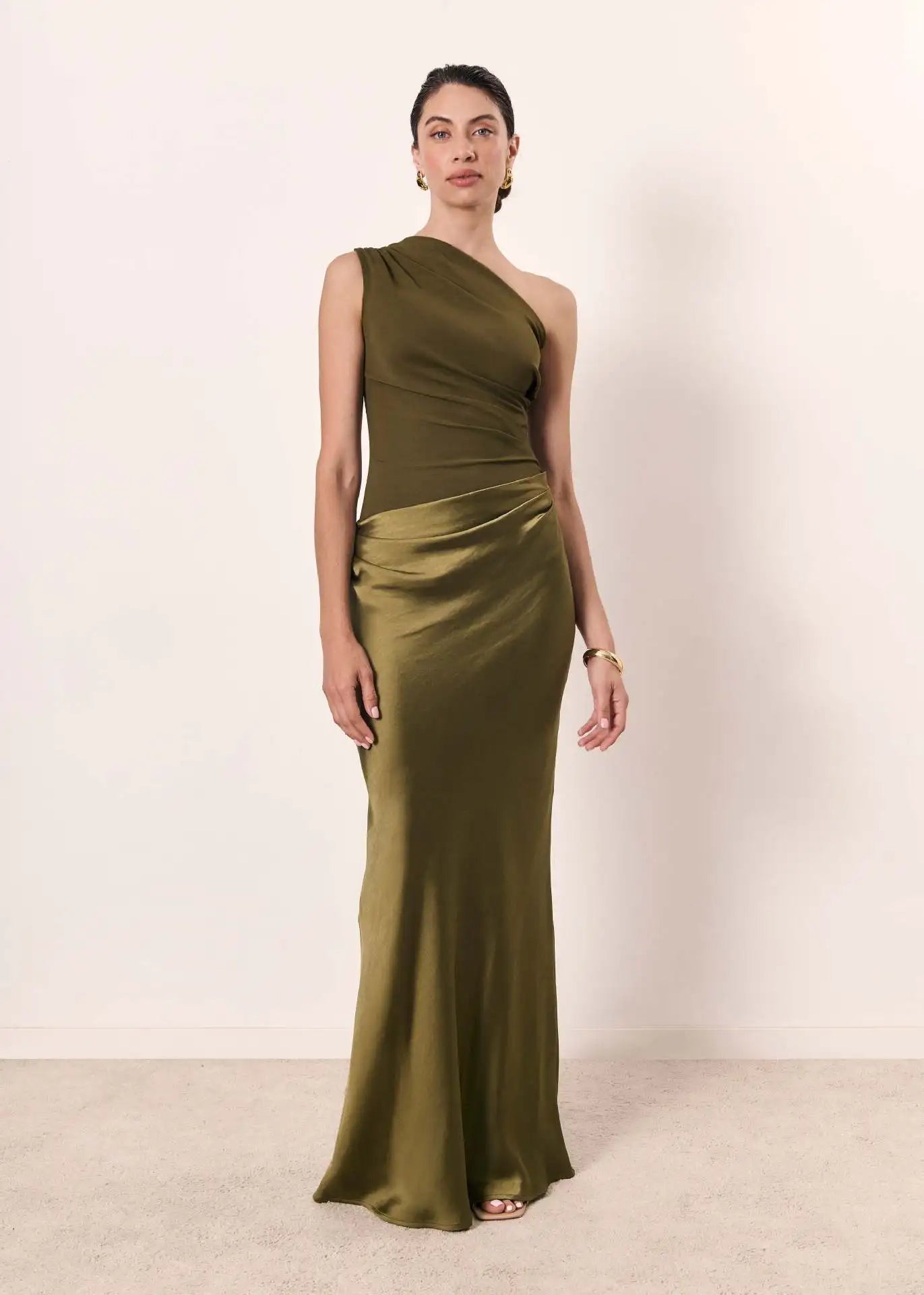 Amara One-Shoulder Satin Maxi Dress
