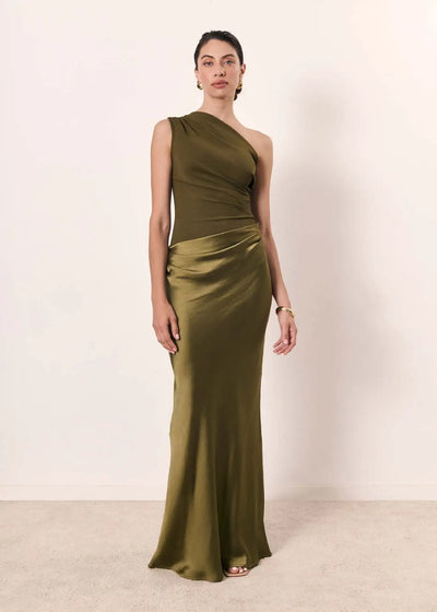 Amara One-Shoulder Satin Maxi Dress