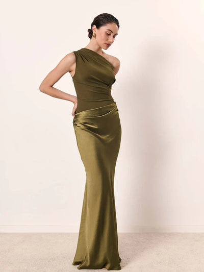 Amara One-Shoulder Satin Maxi Dress