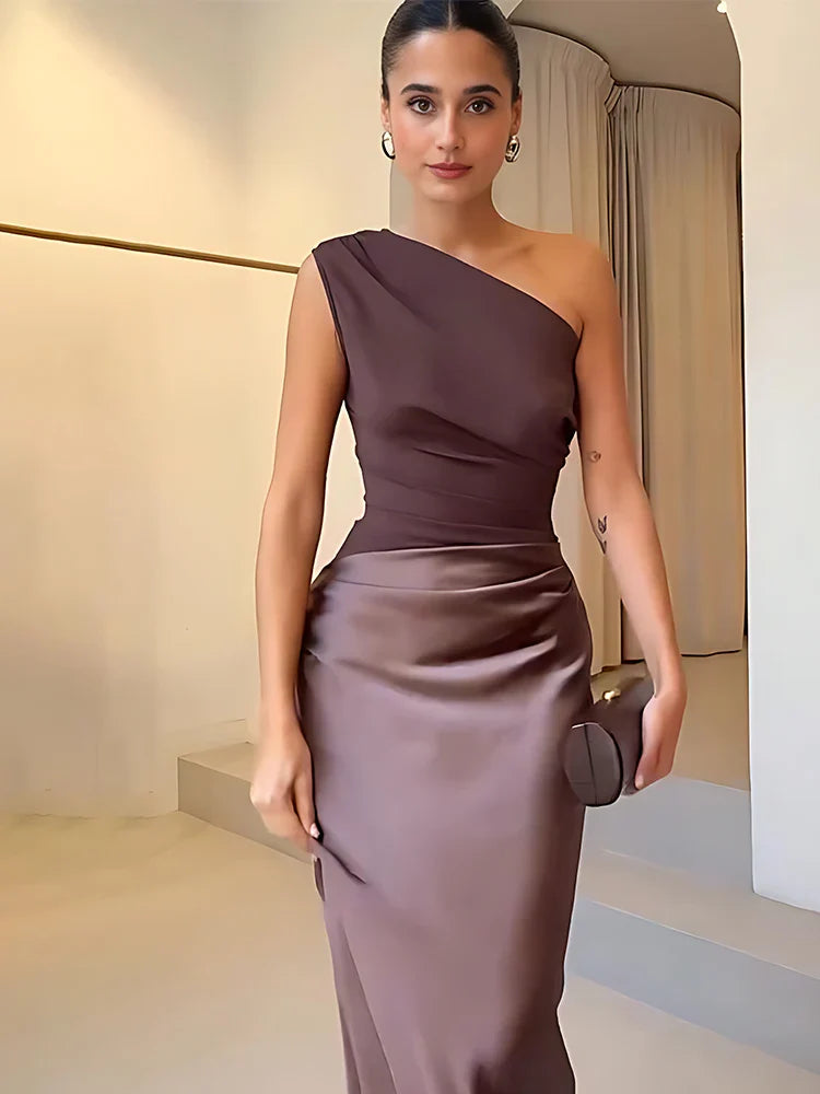 Amara One-Shoulder Satin Maxi Dress