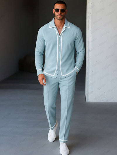 Casual Contrast Trim Shirt Pants Set