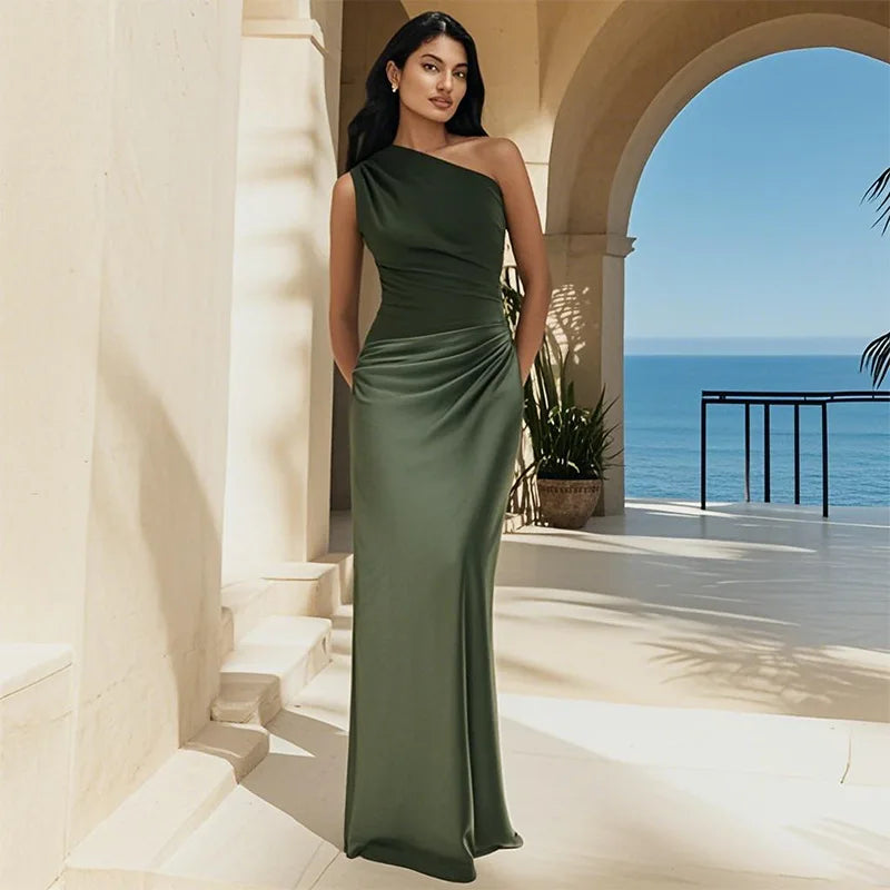 Amara One-Shoulder Satin Maxi Dress