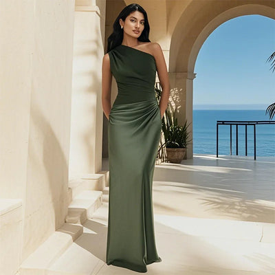 Amara One-Shoulder Satin Maxi Dress
