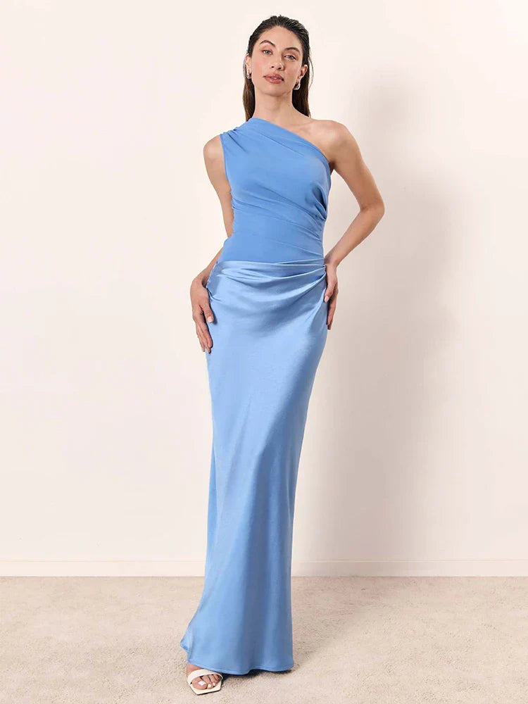 Amara One-Shoulder Satin Maxi Dress