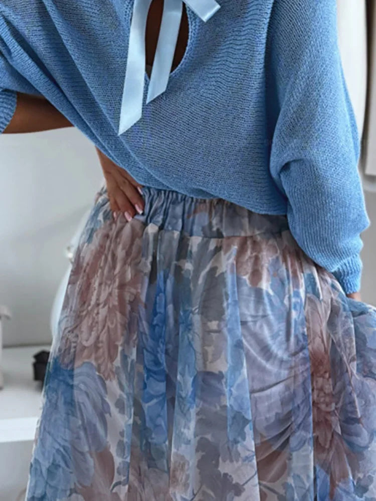 Women's 2-piece set: top with bow on the back + tulle skirt