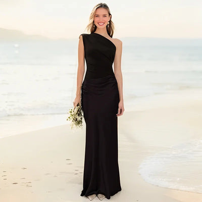 Amara One-Shoulder Satin Maxi Dress
