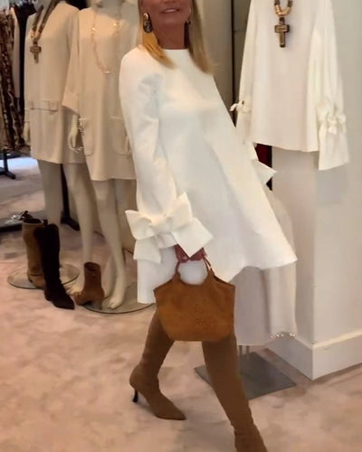 Dress Fashionable Round Neck Bow Sleeves