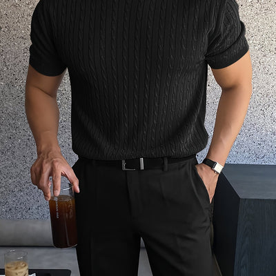 Men'S Casual Summer Cable Knit Crew Neck T-Shirt