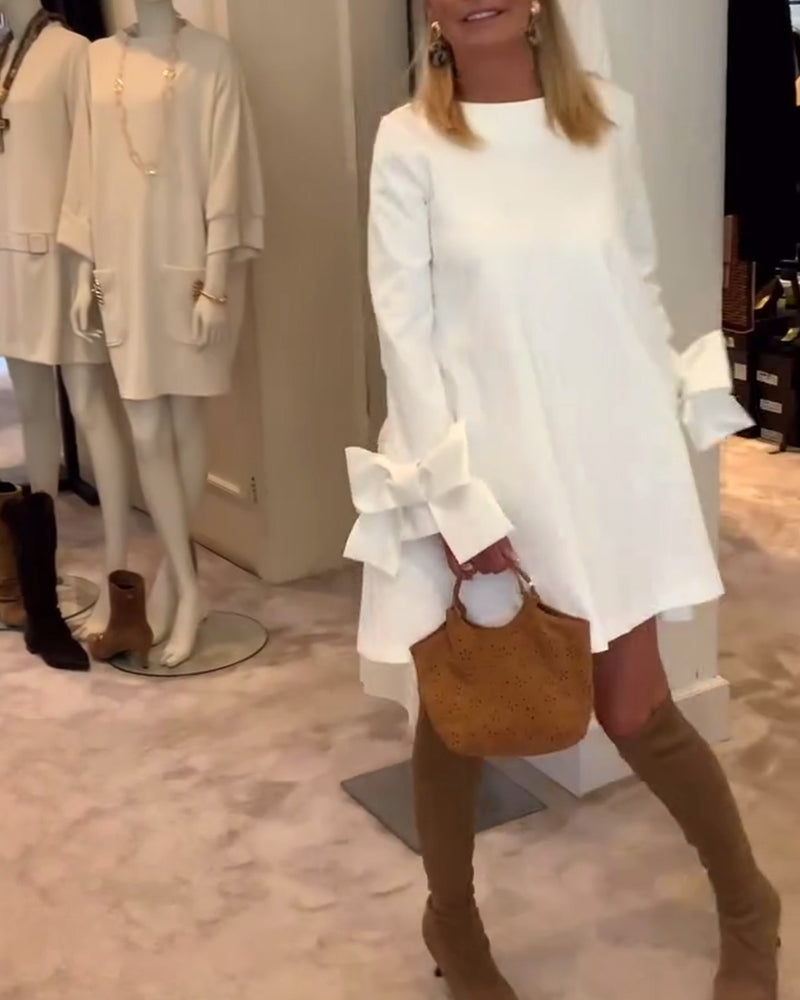 Dress Fashionable Round Neck Bow Sleeves