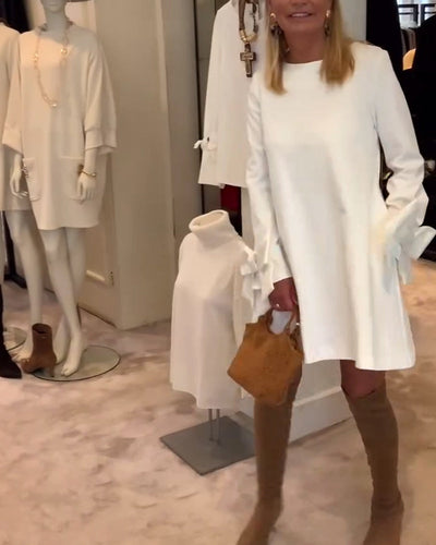 Dress Fashionable Round Neck Bow Sleeves