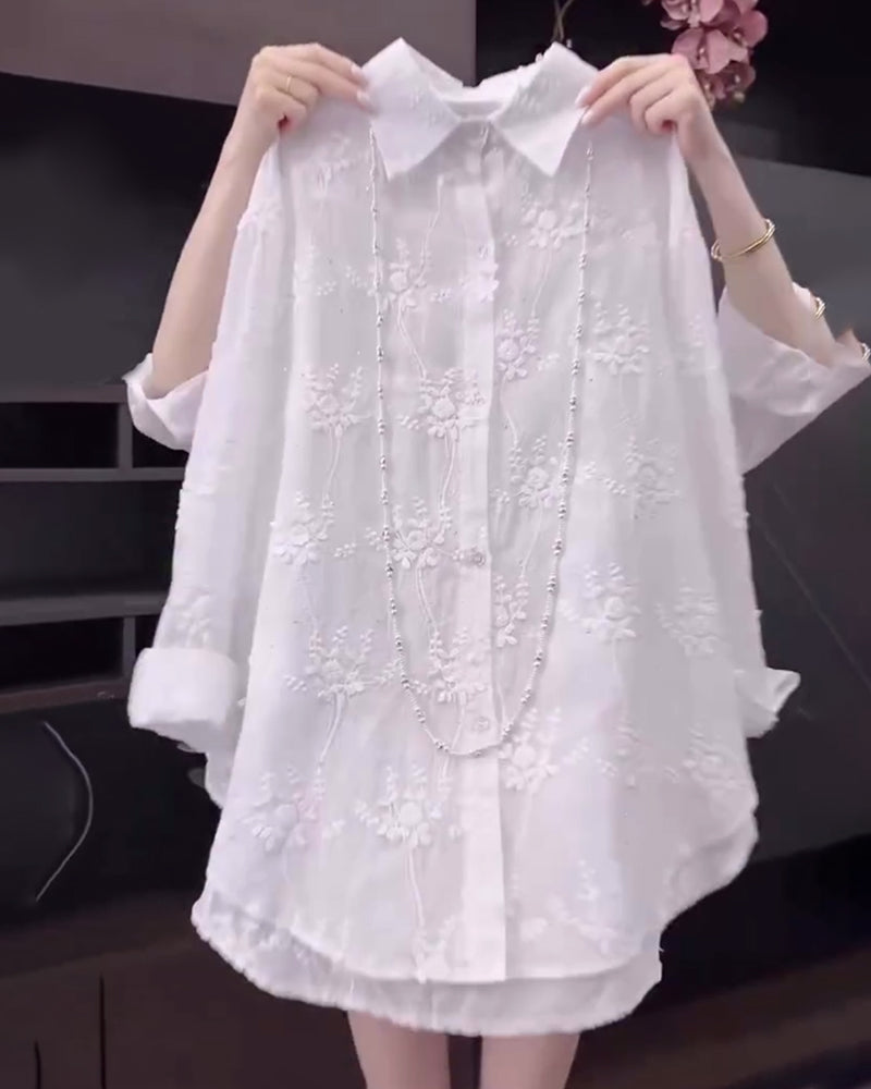 Shirt Uni Embroidered Drop-Shoulder