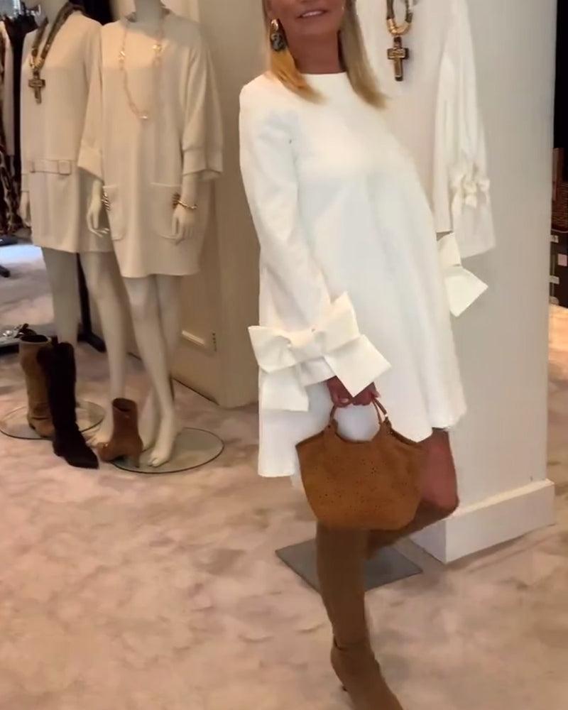 Dress Fashionable Round Neck Bow Sleeves