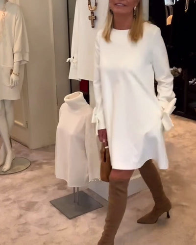 Dress Fashionable Round Neck Bow Sleeves