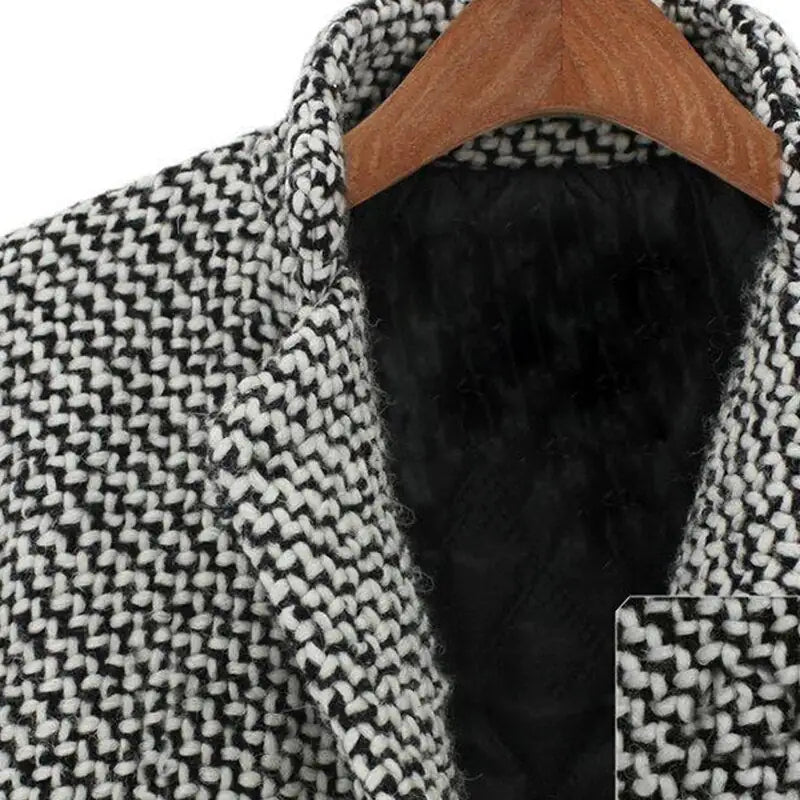 Elegant Houndstooth Long Coat
