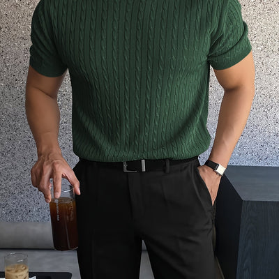 Men'S Casual Summer Cable Knit Crew Neck T-Shirt