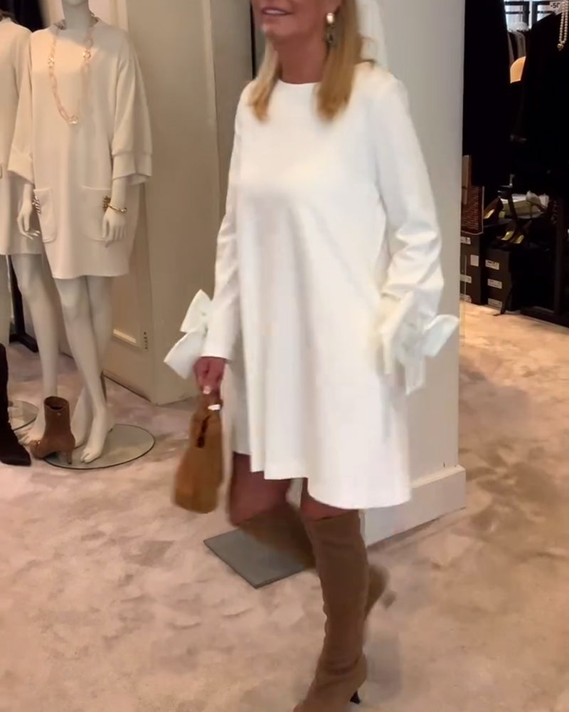 Dress Fashionable Round Neck Bow Sleeves