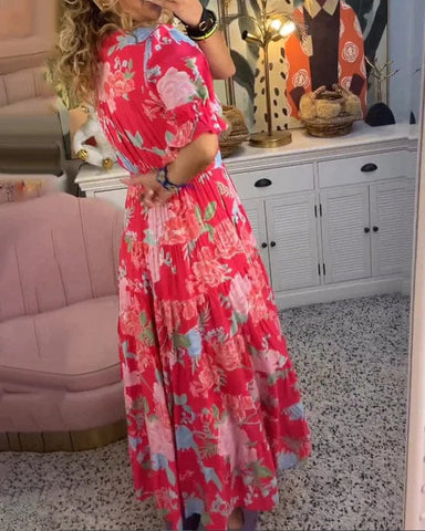 COZY V-NECK LONG DRESS WITH POCKET